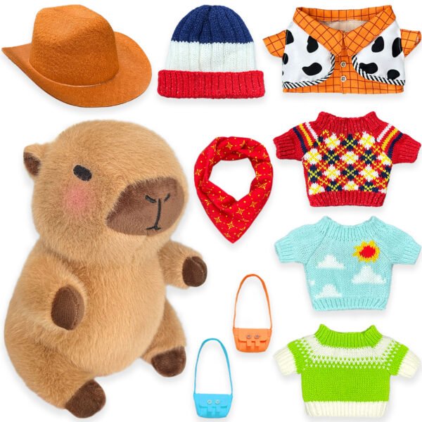 ©Kireidane Capybara Plush with 9 pcs Clothes & Accessories, 10.2 in Cute Capybara Stuffed Animal Plush Toys, Dress Up Cute Plushies for Girls/Boys