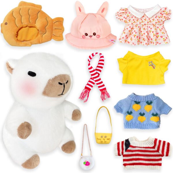 ©Kireidane Capybara Plush with 9 pcs Clothes & Accessories, 10.2 in Cute Capybara Stuffed Animal Plush Toys, Dress Up Cute Plushies for Girls/Boys