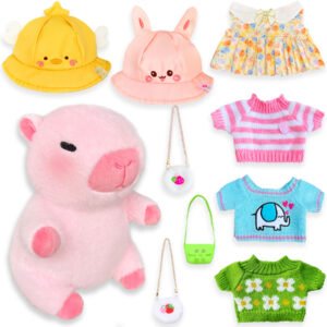 ©Kireidane Capybara Plush with 9 pcs Clothes & Accessories, 10.2 in Cute Capybara Stuffed Animal Plush Toys, Dress Up Cute Plushies for Girls/Boys