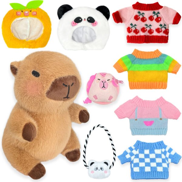 ©Kireidane Capybara Plush with 9 pcs Clothes & Accessories, 10.2 in Cute Capybara Stuffed Animal Plush Toys, Dress Up Cute Plushies for Girls/Boys