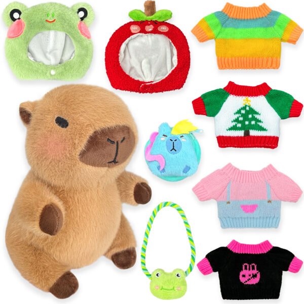 ©Kireidane Capybara Plush with 9 pcs Clothes & Accessories, 10.2 in Cute Capybara Stuffed Animal Plush Toys, Dress Up Cute Plushies for Girls/Boys